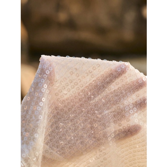 White Cami Top Clear Sequins On Mesh Open Draped Back, Adjustable Ties - Picture 10 of 11